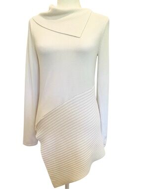 White Asymmetrical Ribbed Cowl Neck Sweater Size M